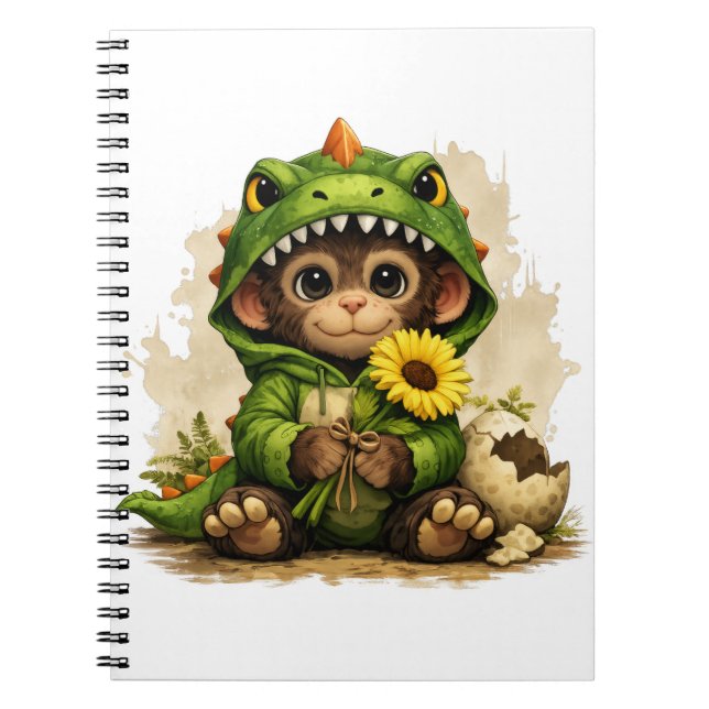 Caderno Espiral Cute Dino Monkey Notebook – Kawaii Animal (Frente)