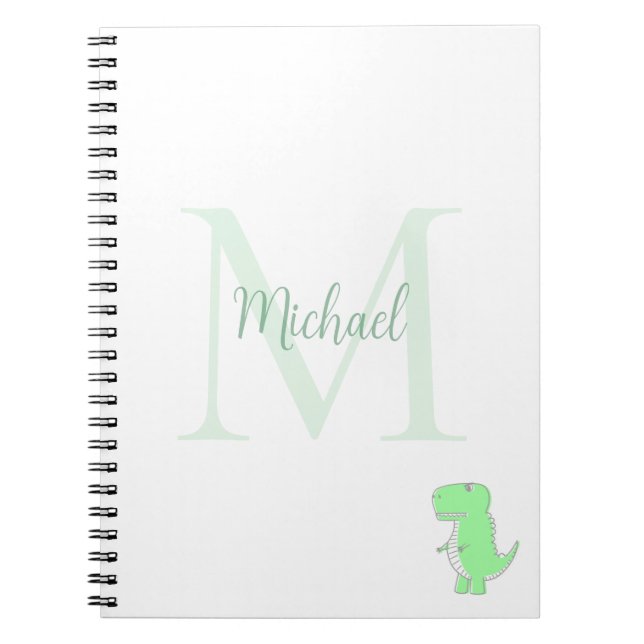 Caderno Espiral Cute Dinosaur Custom Name Initial  (Frente)