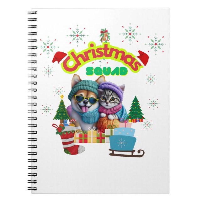Caderno Espiral Cute dog and cat Christmas squad design  (Frente)
