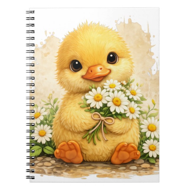 Caderno Espiral Cute Duck Daisy Kawaii Notebook Design (Frente)
