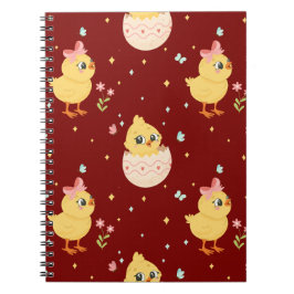 Caderno Espiral Cute Easter Chick with Pink Bow Seamless Pattern 