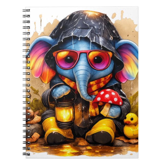 Caderno Espiral Cute Elephant Raincoat Kawaii Notebook (Frente)