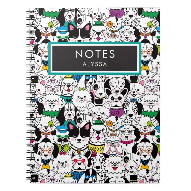 Caderno Espiral Cute Engraçado, Criações Personalizadas De Cachorr (Frente)