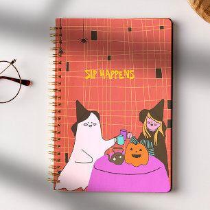 Caderno Espiral Cute Fantasma & Bruxa Halloween