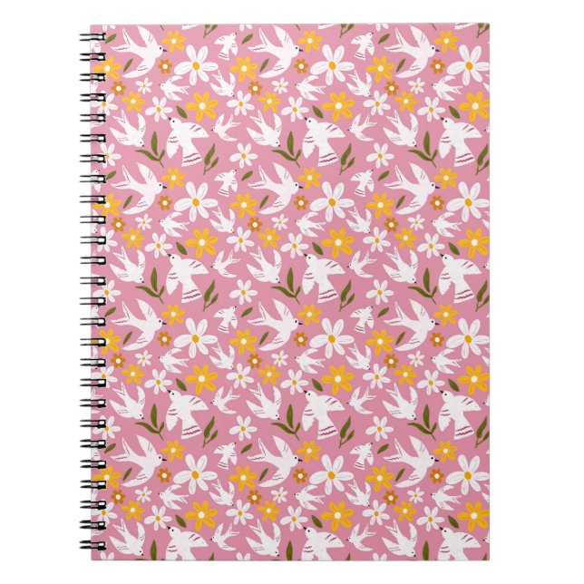 Caderno Espiral Cute Floral Bird Seamless Pattern (Frente)