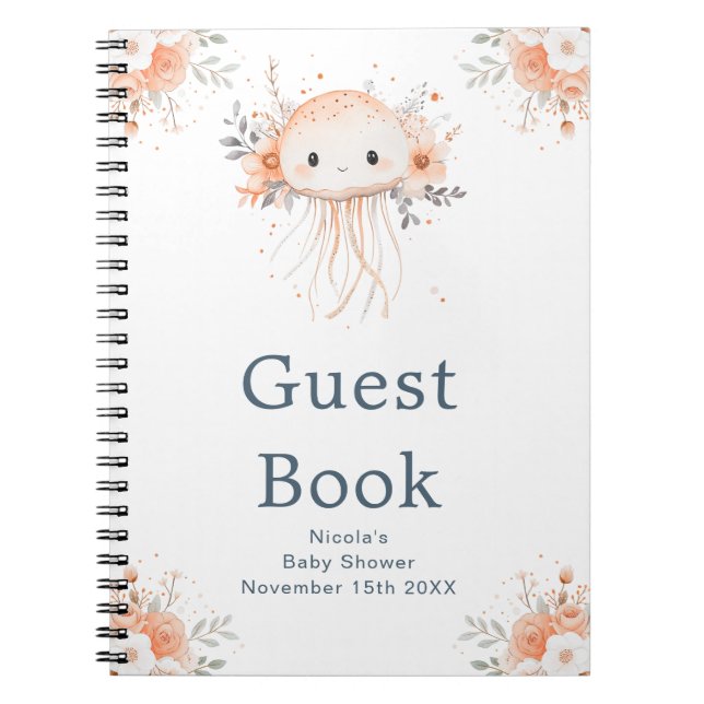 Caderno Espiral Cute Floral Jellyfish Baby Shower Guest Book (Frente)