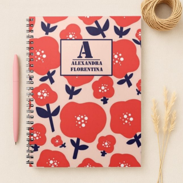 Caderno Espiral Cute Floral Seamless Pattern – Red Spring Flowers  (Criador carregado)