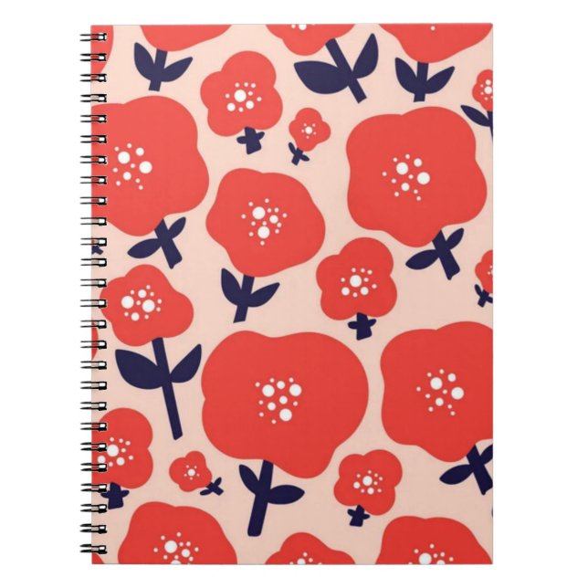 Caderno Espiral Cute Floral Seamless Pattern – Red Spring Flowers  (Frente)
