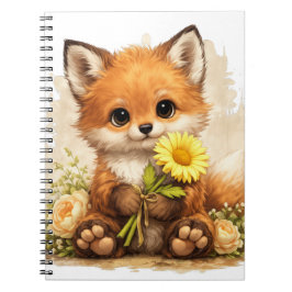 Caderno Espiral Cute Fox Flower Notebook – Kawaii Animal