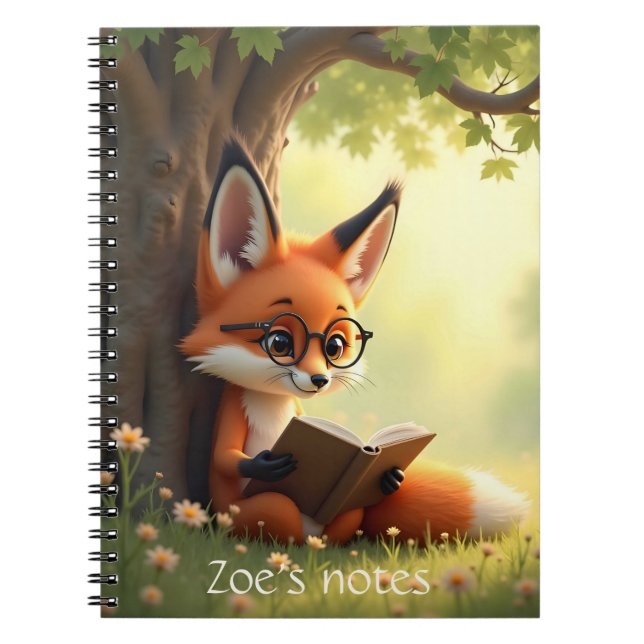 Caderno Espiral Cute fox reading a book, custom  (Frente)