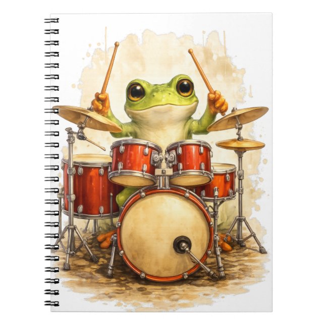 Caderno Espiral Cute Frog Drummer Notebook – Music Journal (Frente)