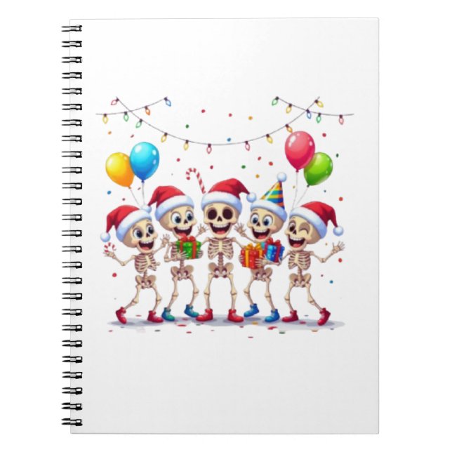 Caderno Espiral Cute Funny Skeletons Christmas & New Year Celebrat (Frente)