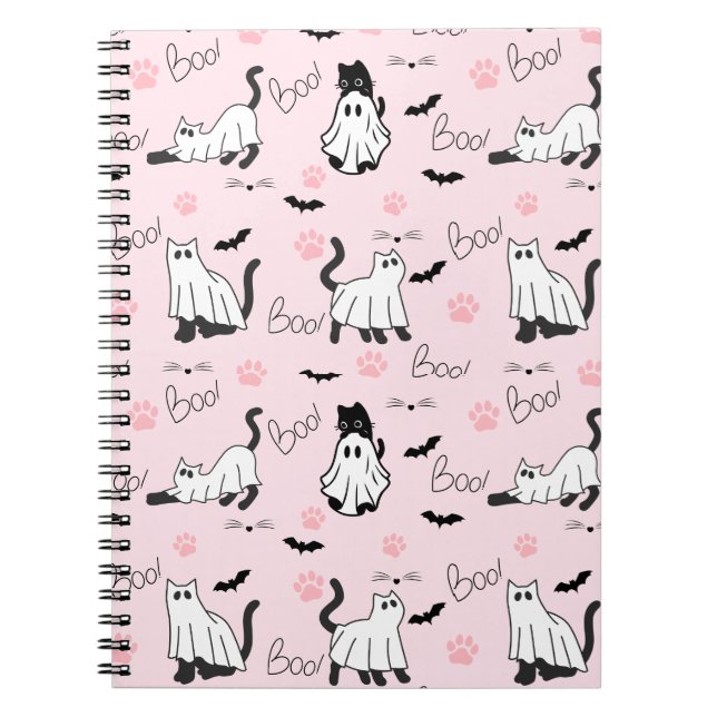 Caderno Espiral Cute Ghost Cats Halloween (Frente)