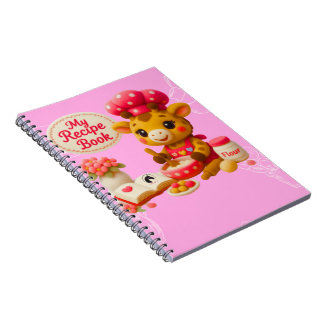 Caderno Espiral Cute Giraffe My Recipe Book Kawaii Pink Notebook