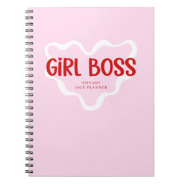 Caderno Espiral Cute Girl Boss Pink and Red Custom Name Year