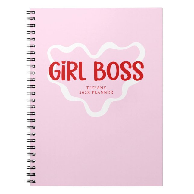 Caderno Espiral Cute Girl Boss Pink and Red Custom Name Year (Frente)