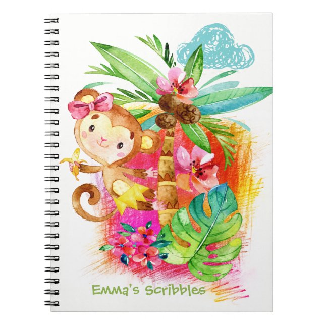 Caderno Espiral Cute Girl Monkey Climbing Tree (Frente)