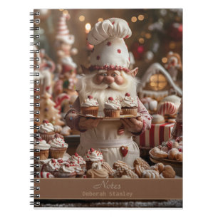 Caderno Espiral Cute gnome padeiro cercado por bolos e guloseimas