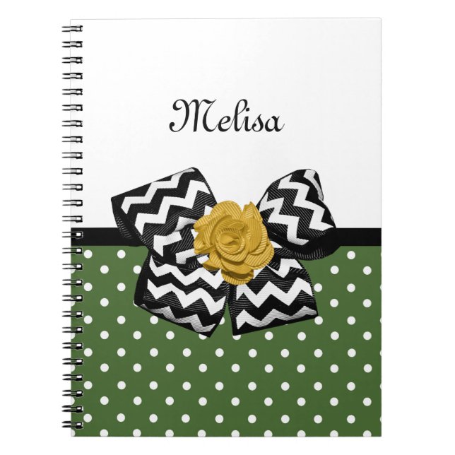Caderno Espiral Cute Green Dots Yellow Rose Chevron Arco e Nome (Frente)