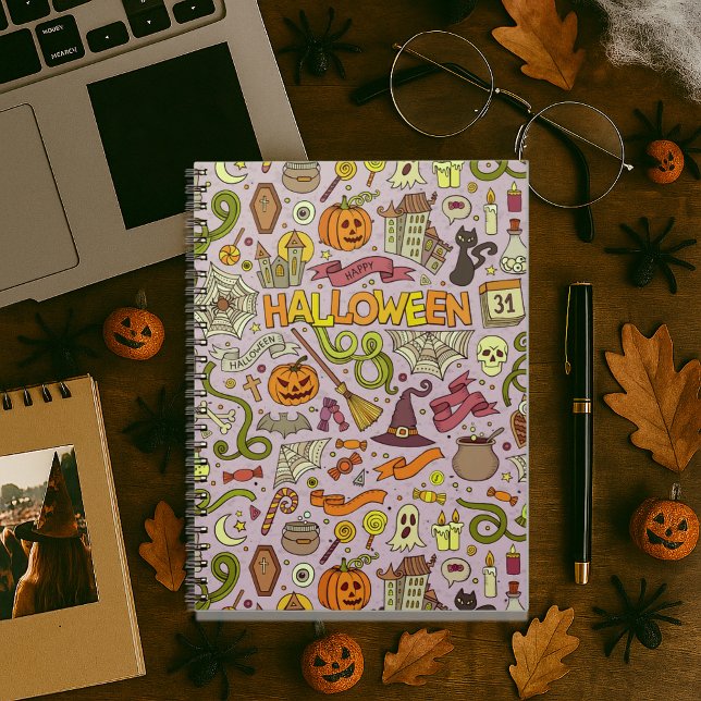 Caderno Espiral Cute Halloween Doodle Pattern (Criador carregado)