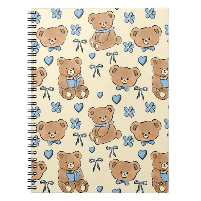 Caderno Espiral Cute Hand-drawn Brown Teddy Bears Seamless Pattern (Frente)