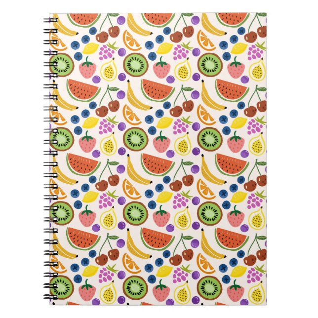 Caderno Espiral Cute Hand-drawn Doodle Fruits Seamless Pattern (Frente)