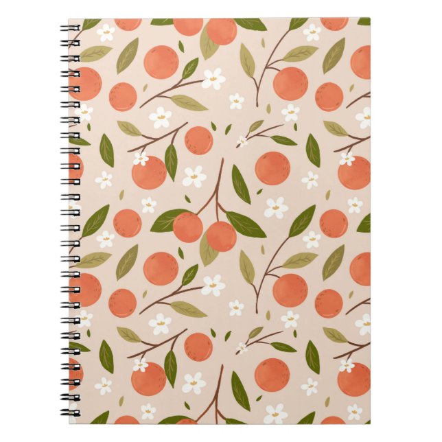 Caderno Espiral Cute Hand-drawn Orange Blossom Seamless Pattern (Frente)