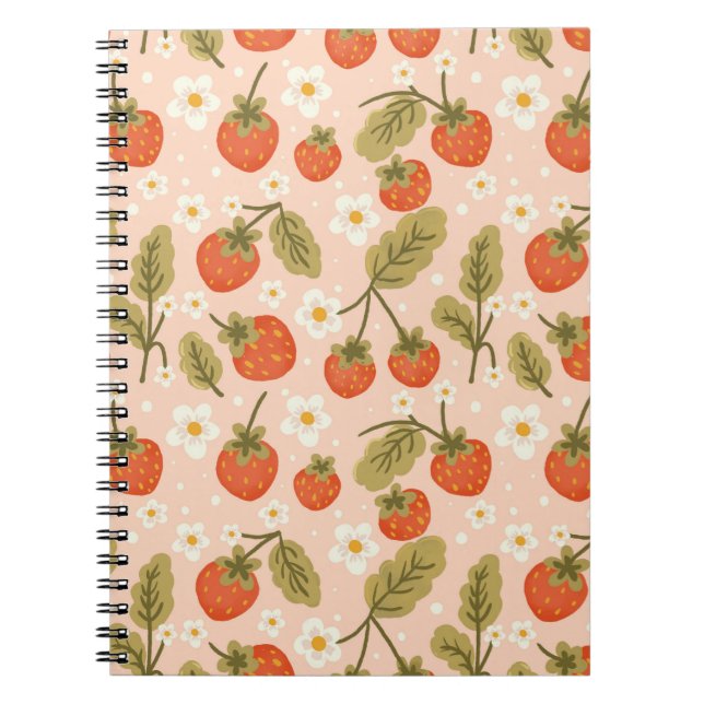 Caderno Espiral Cute Hand-drawn Red Strawberry Seamless Pattern (Frente)