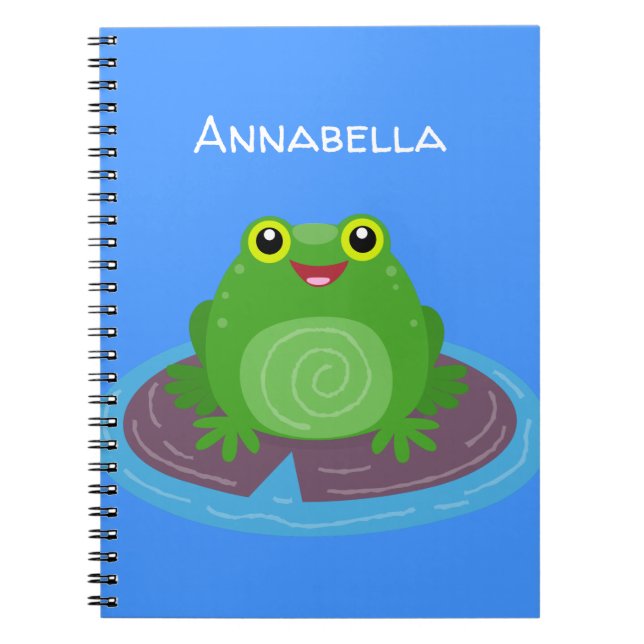 Caderno Espiral Cute happy green frog cartoon illustration (Frente)