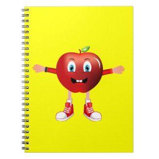 Caderno Espiral Cute Happy Red Apple Cartoon Notebook for Kids