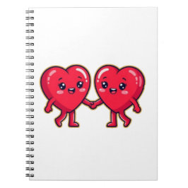 Caderno Espiral Cute Heart Characters Holding Hands
