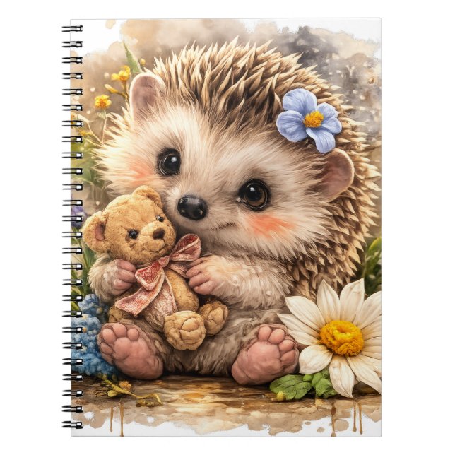 Caderno Espiral Cute Hedgehog Floral Spiral Notebook (Frente)
