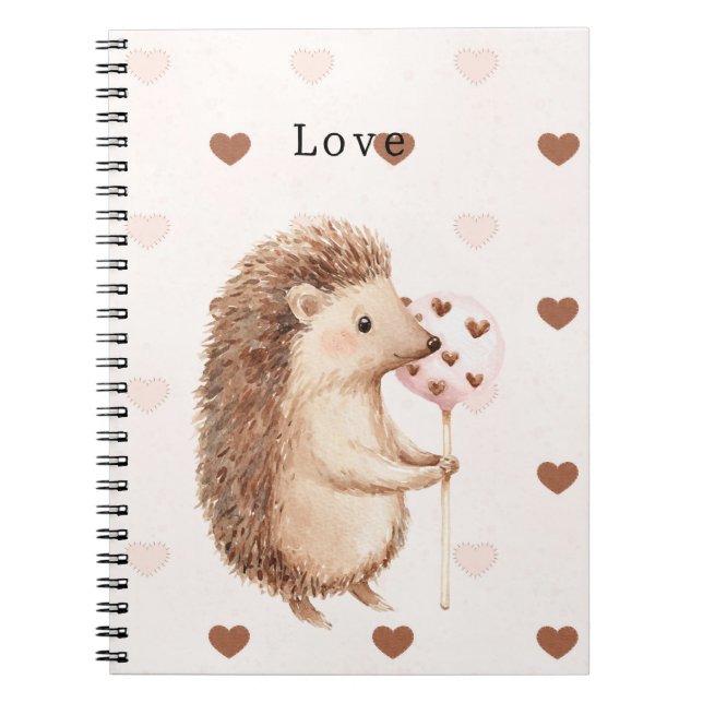 Caderno Espiral Cute Hedgehog Hearts Love (Frente)