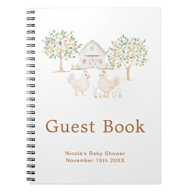 Caderno Espiral Cute Hens Farm Barn Baby Shower Guest Book (Frente)