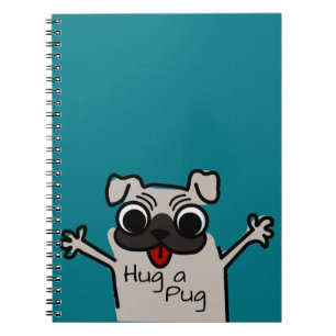 Caderno Espiral Cute Hug a Pug Teal