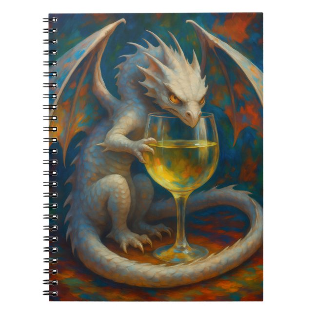 Caderno Espiral Cute Ivory Dragon & White Wine Fantasy Art (Frente)