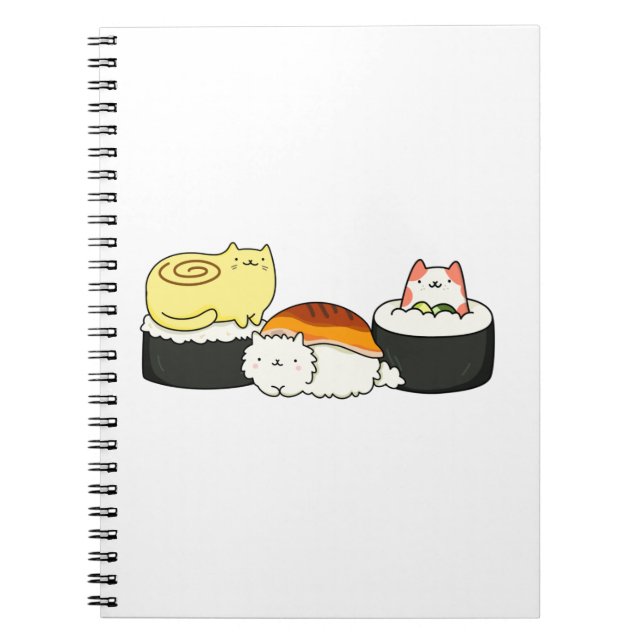 Caderno Espiral Cute Kawaii Cat-lifornia Sushi Roll (Frente)