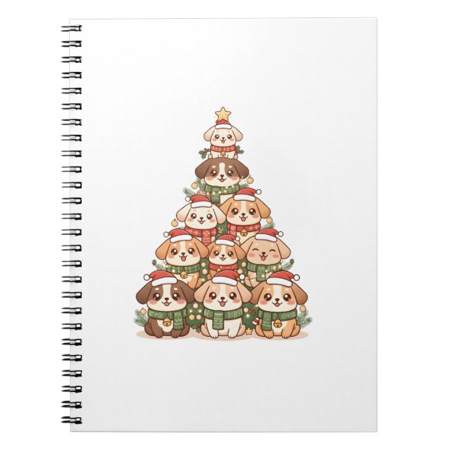 Caderno Espiral Cute Kawaii Dog Christmas Tree – Funny Holiday Pet (Frente)