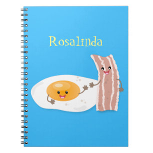 Caderno Espiral Cute kawaii egg and bacon cartoon illustration
