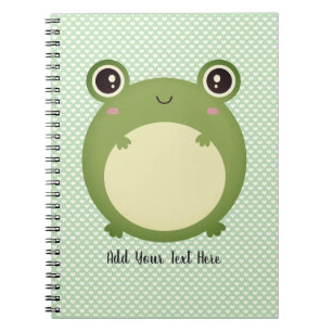 Caderno Espiral Cute Kawaii Frog with Personalized Text