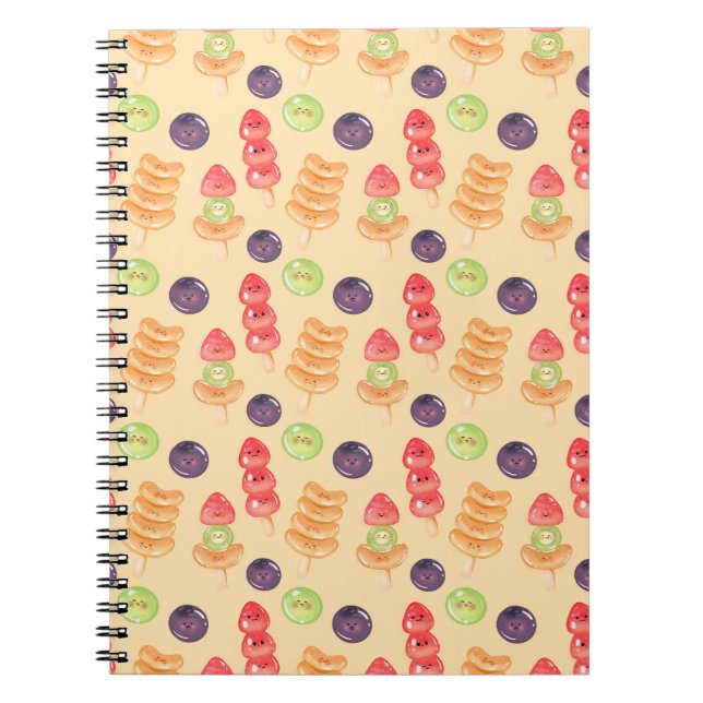 Caderno Espiral Cute Kawaii Hand-drawn Tanghulu Seamless Pattern (Frente)