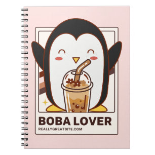 Caderno Espiral Cute Kawaii Penguin Boba Lover
