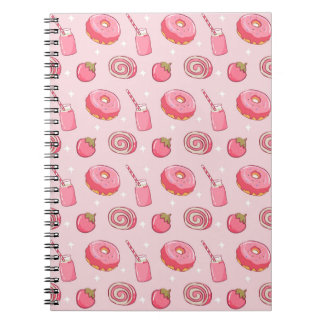 Caderno Espiral Cute Kawaii Pink Aesthetic Foods Seamless Pattern