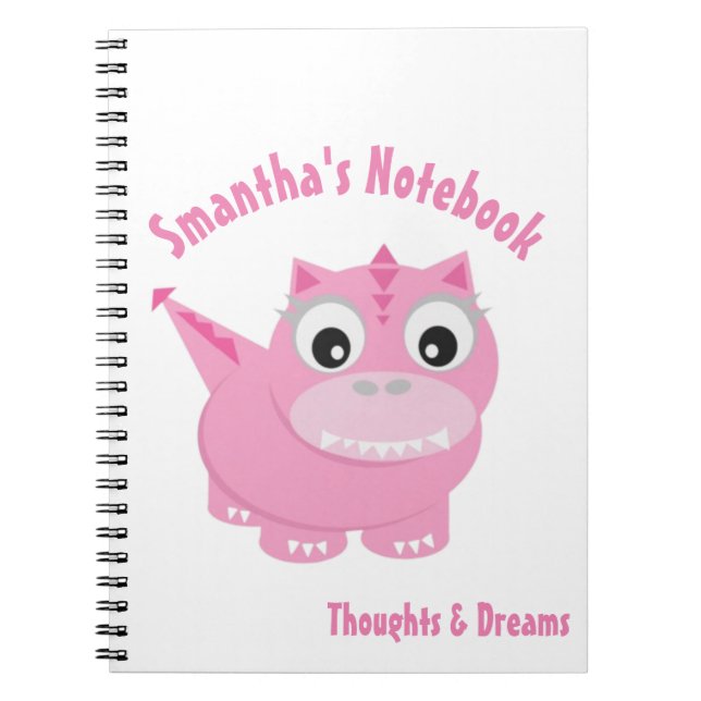 Caderno Espiral Cute Kawaii Pink Dino (Frente)
