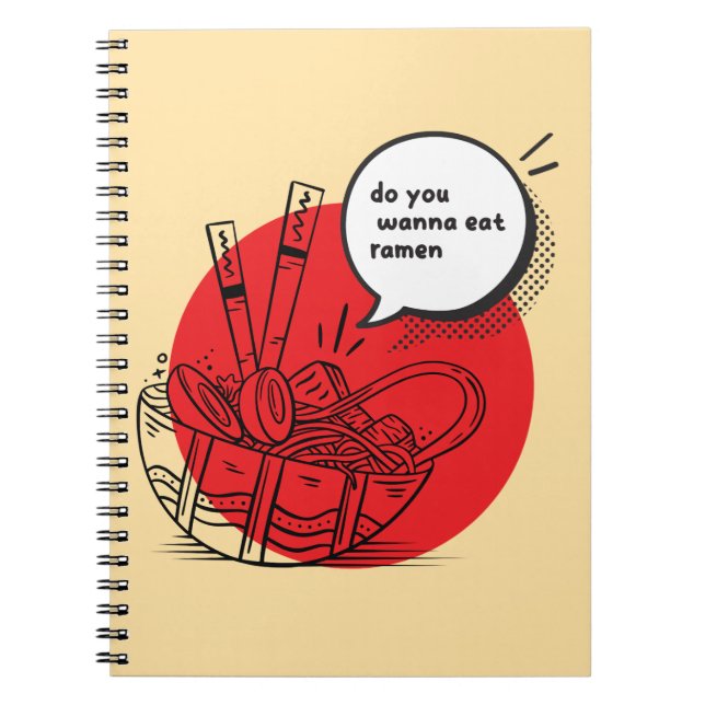 Caderno Espiral Cute Kawaii Ramen - Funny Japanese Food  (Frente)