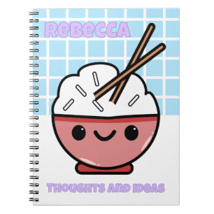 Caderno Espiral Cute Kawaii Rice Bowl - Personalizado