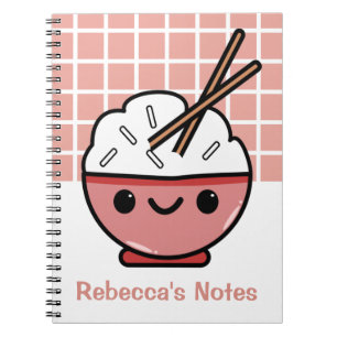 Caderno Espiral Cute Kawaii Rice Bowl - Personalizado