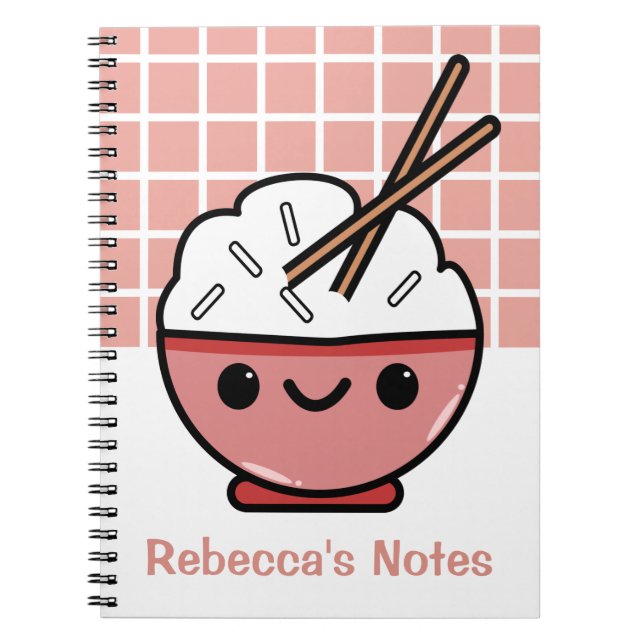 Caderno Espiral Cute Kawaii Rice Bowl - Personalizado (Frente)