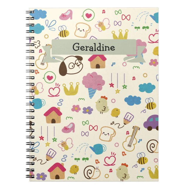 Caderno Espiral Cute Kids Doodle Pattern (Frente)