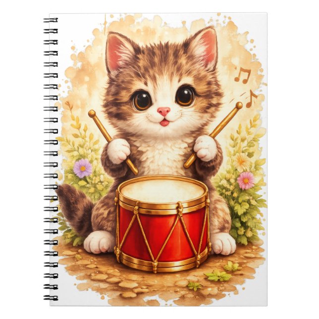 Caderno Espiral Cute Kitten Drum Spiral Notebook Kawaii (Frente)